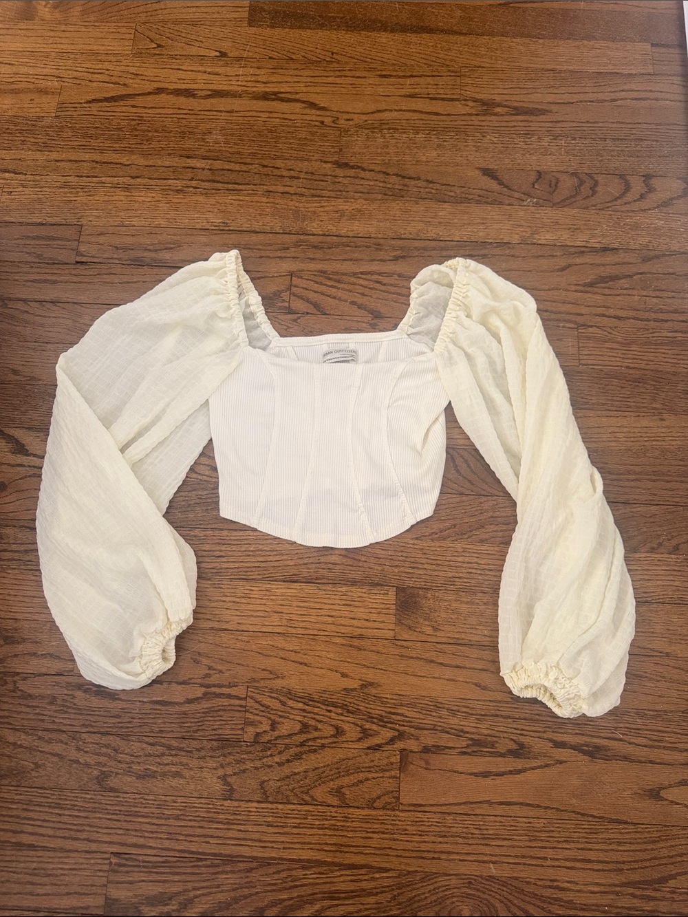 Urban Outfitters Cream Puff Sleeve Ribbed Crop Top